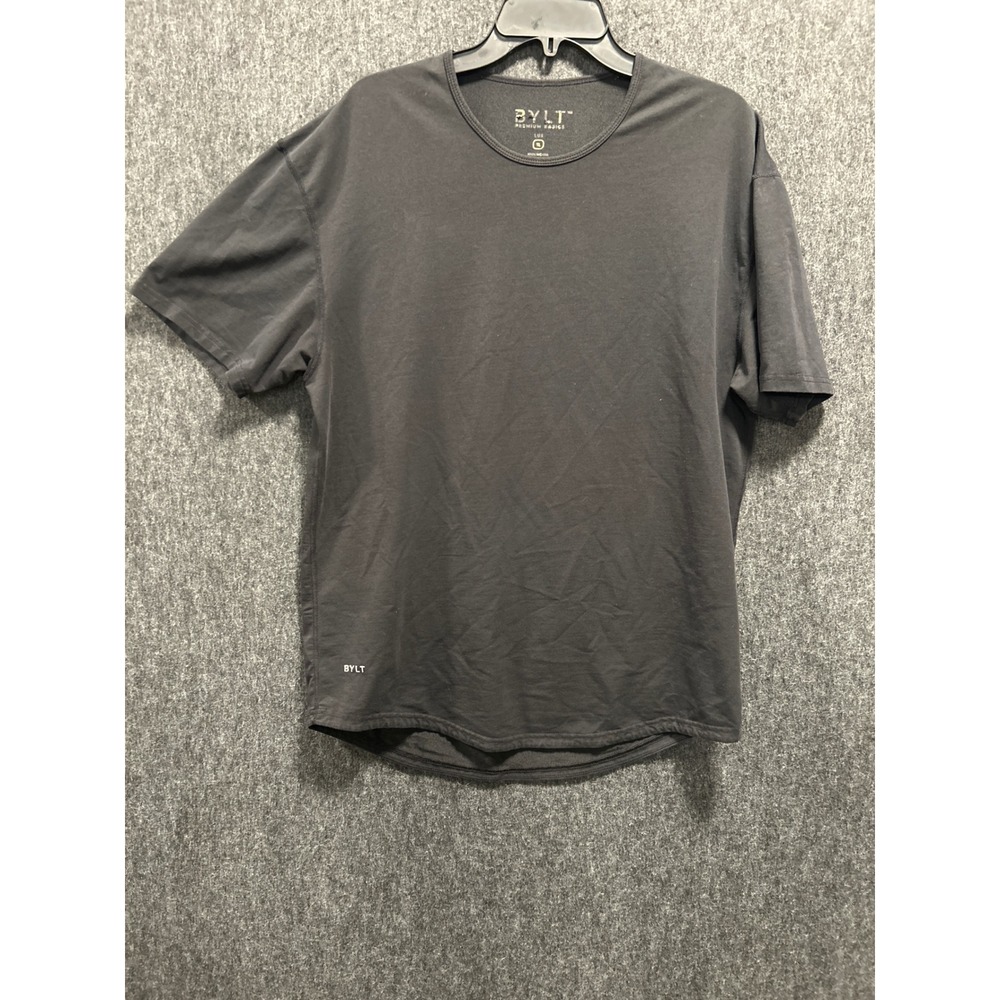 BYLT Lux T-Shirt Mens XL Black Good Drop Cut Curved Hem Short Sleeve Tee